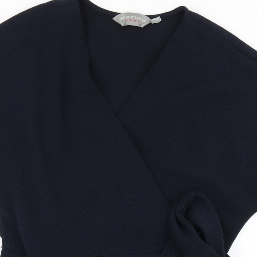 Dorothy Perkins Womens Blue Polyester Wrap Dress Size 12 V-Neck Tie