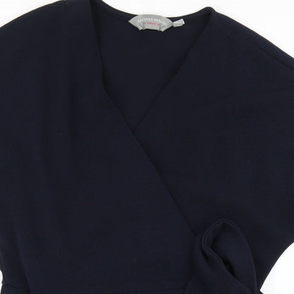 Dorothy Perkins Womens Blue Polyester Wrap Dress Size 12 V-Neck Tie