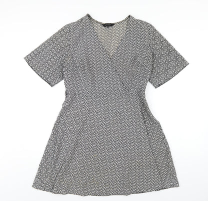 New Look Womens White Polka Dot Polyester A-Line Size 12 V-Neck Zip