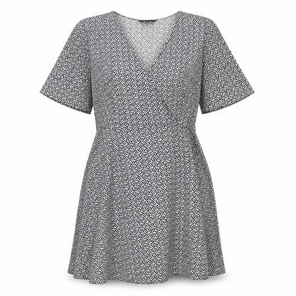 New Look Womens White Polka Dot Polyester A-Line Size 12 V-Neck Zip