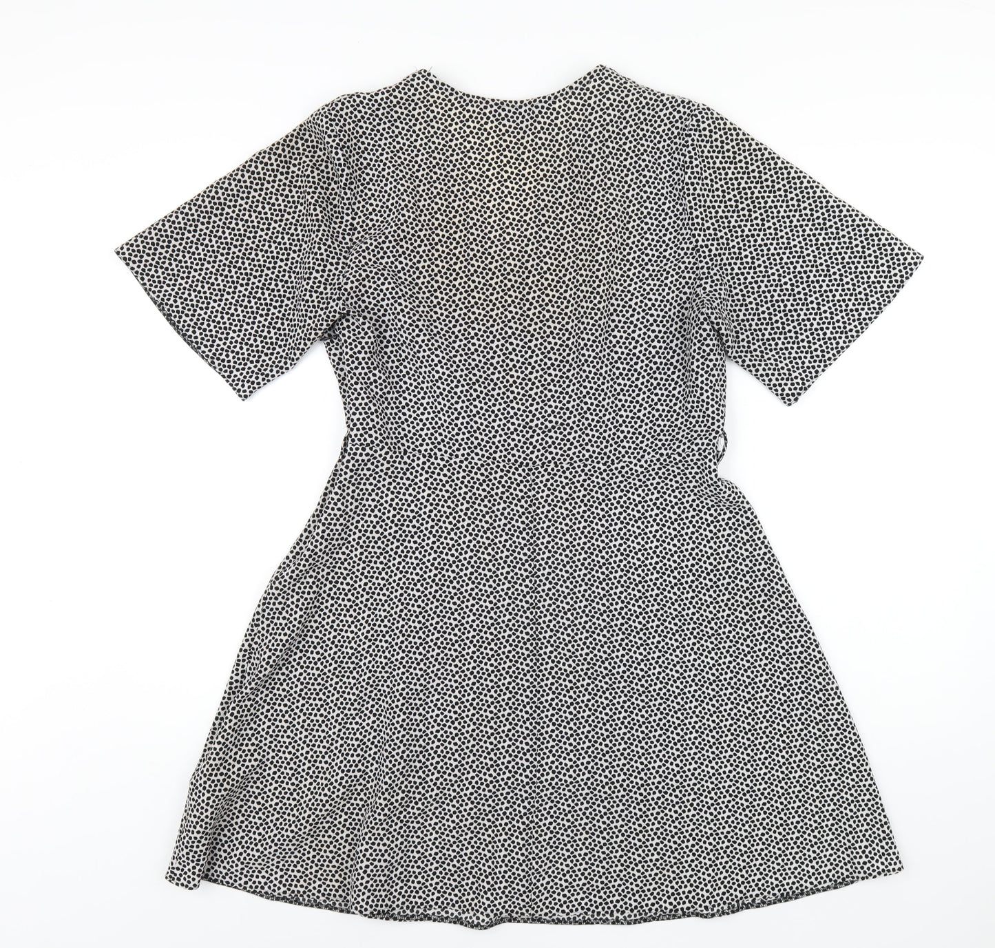 New Look Womens White Polka Dot Polyester A-Line Size 12 V-Neck Zip