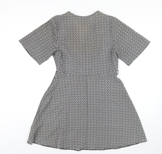 New Look Womens White Polka Dot Polyester A-Line Size 12 V-Neck Zip