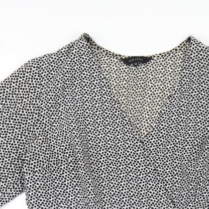 New Look Womens White Polka Dot Polyester A-Line Size 12 V-Neck Zip