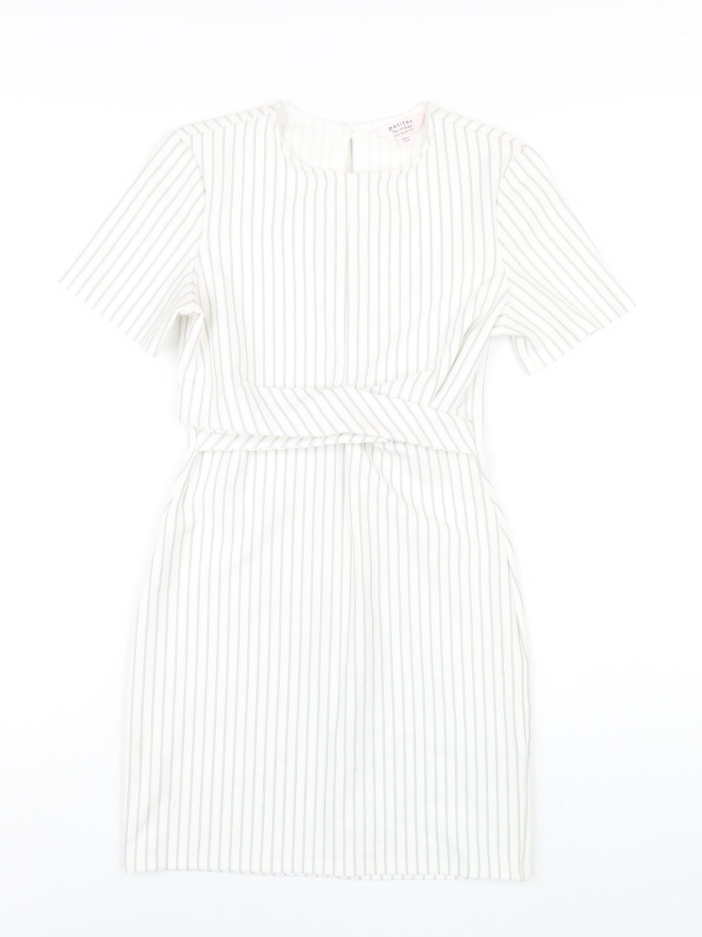 Miss Selfridge Womens White Striped Polyester Bodycon Size 6 Round Neck Button