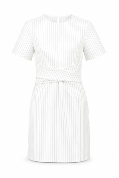 Miss Selfridge Womens White Striped Polyester Bodycon Size 6 Round Neck Button