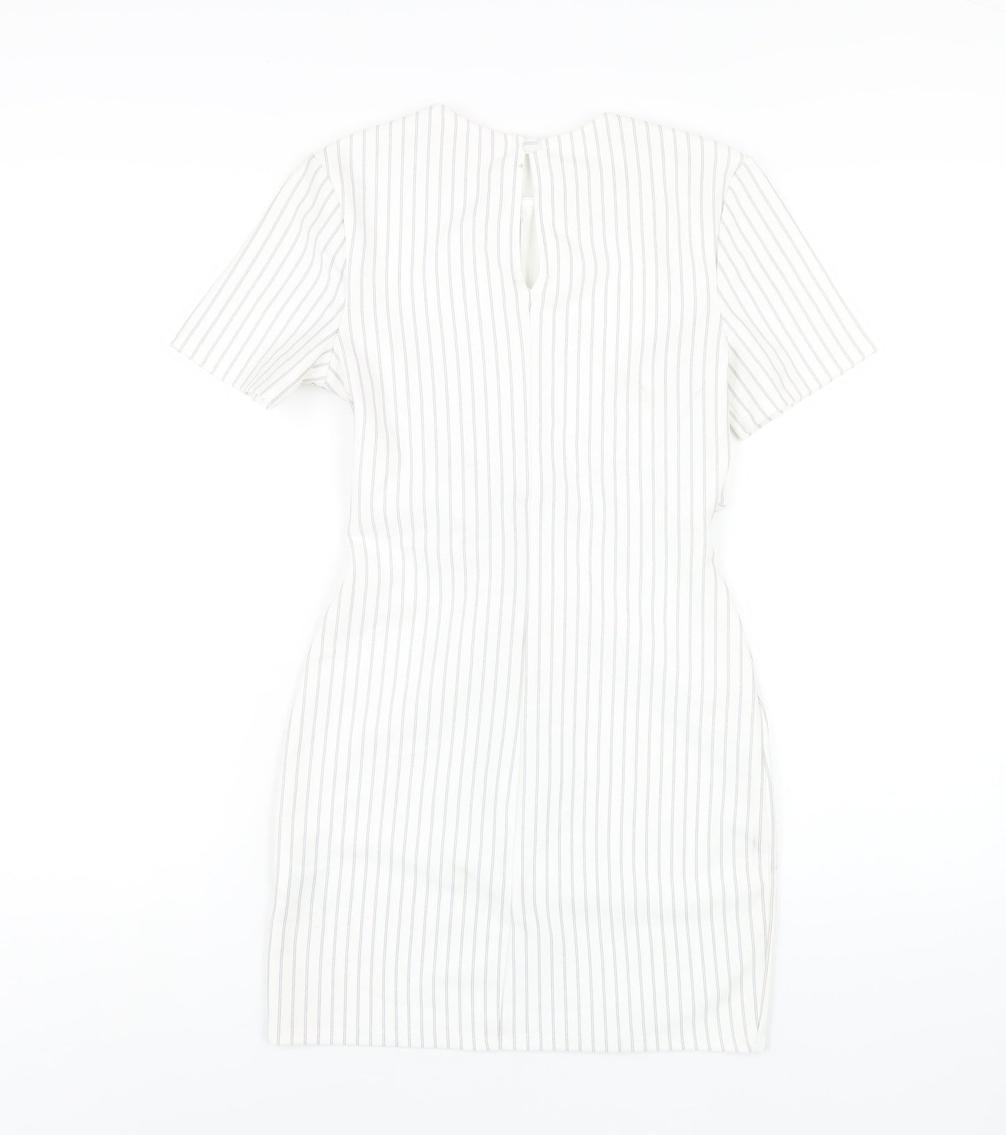 Miss Selfridge Womens White Striped Polyester Bodycon Size 6 Round Neck Button