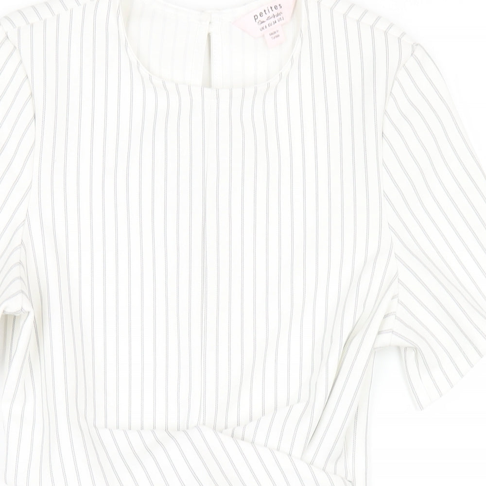 Miss Selfridge Womens White Striped Polyester Bodycon Size 6 Round Neck Button