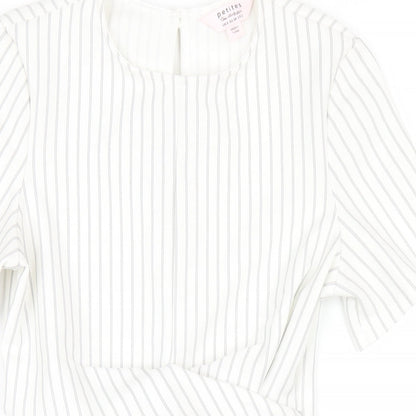 Miss Selfridge Womens White Striped Polyester Bodycon Size 6 Round Neck Button