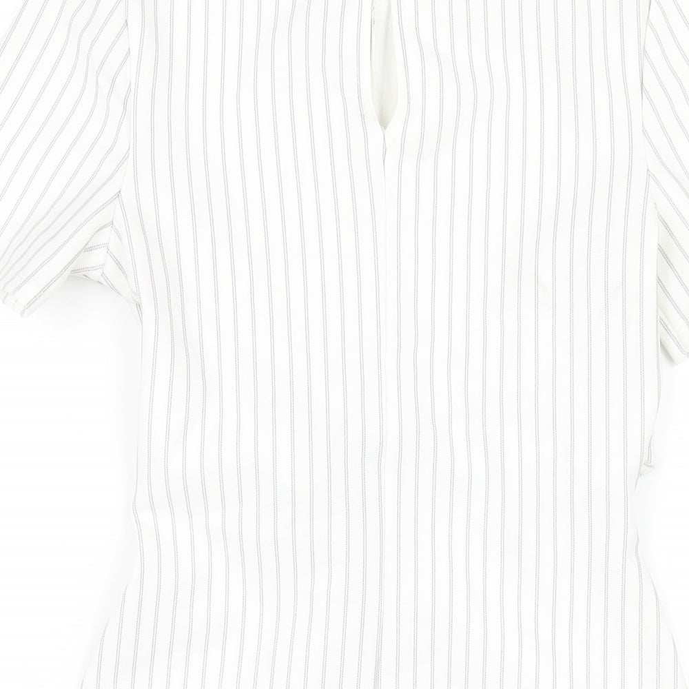 Miss Selfridge Womens White Striped Polyester Bodycon Size 6 Round Neck Button