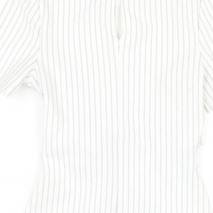 Miss Selfridge Womens White Striped Polyester Bodycon Size 6 Round Neck Button