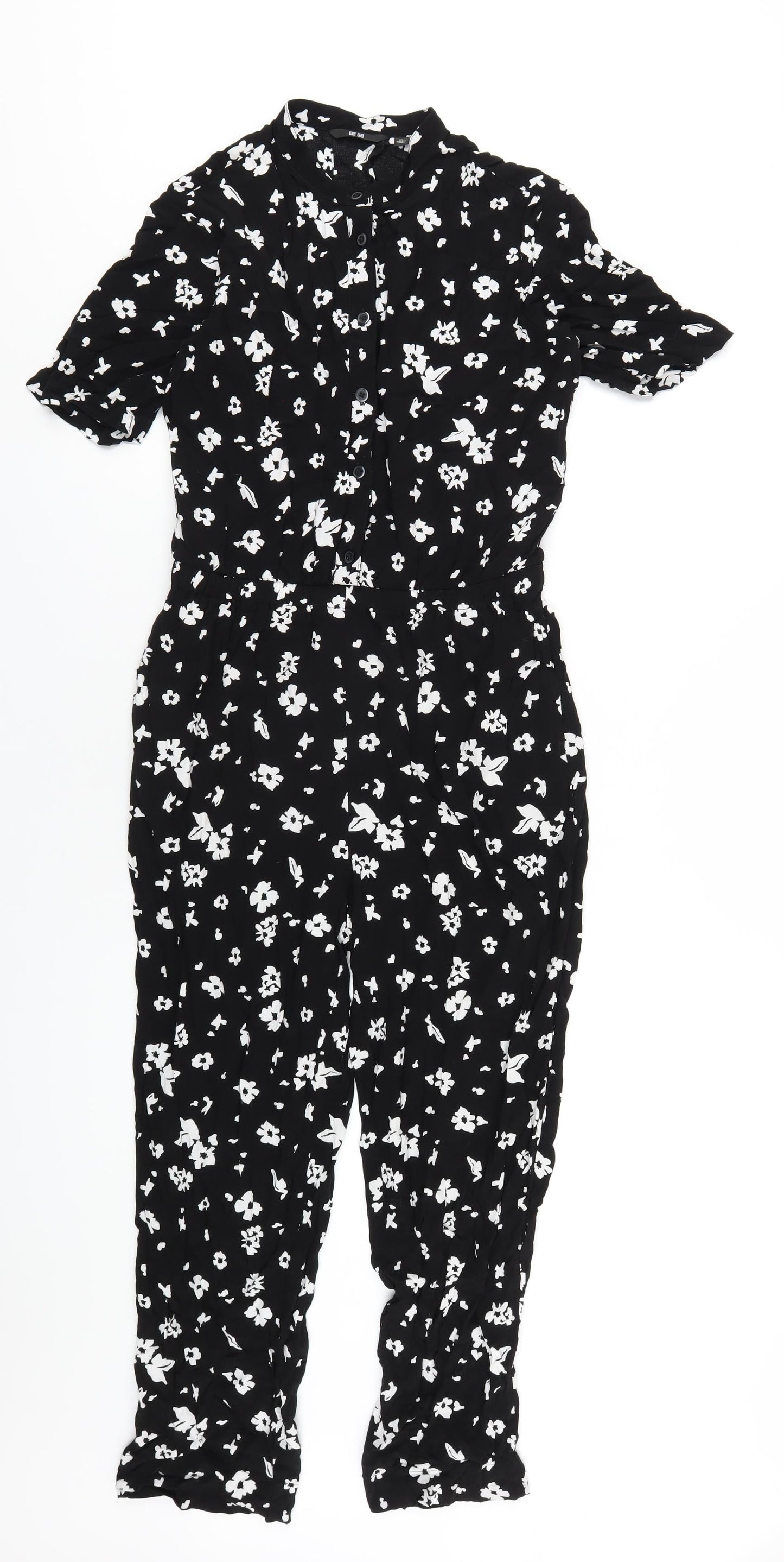 Uniqlo Womens Black Floral Viscose Jumpsuit One-Piece Size XS L24 in Button