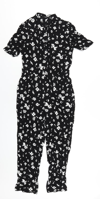 Uniqlo Womens Black Floral Viscose Jumpsuit One-Piece Size XS L24 in Button
