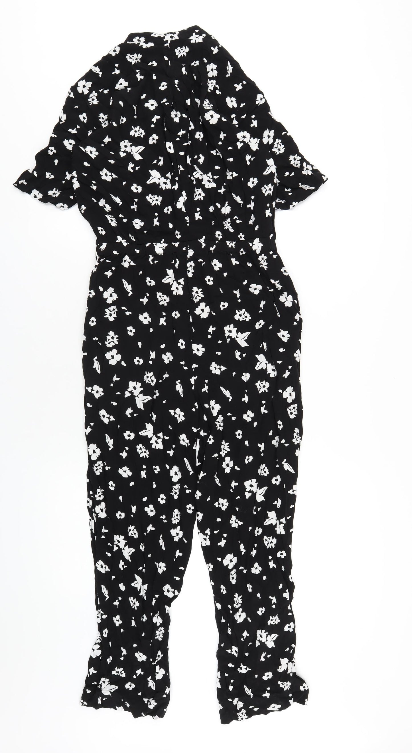 Uniqlo Womens Black Floral Viscose Jumpsuit One-Piece Size XS L24 in Button