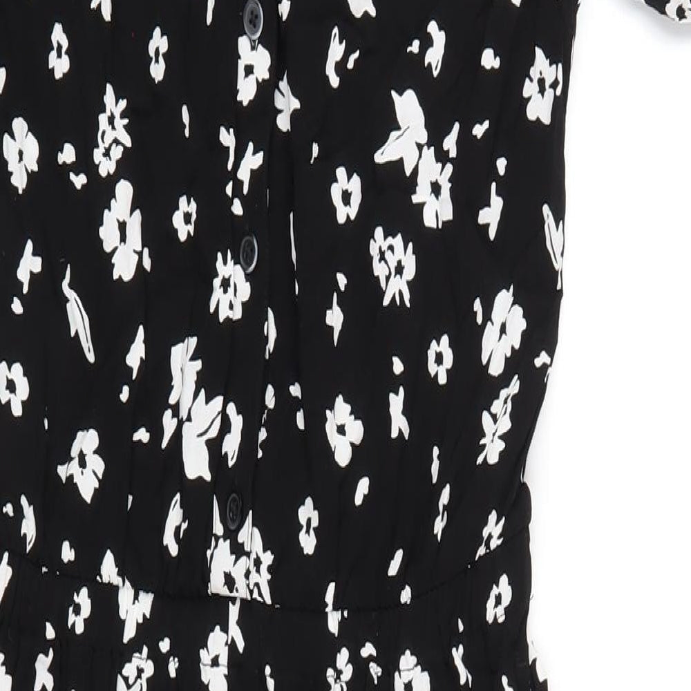 Uniqlo Womens Black Floral Viscose Jumpsuit One-Piece Size XS L24 in Button