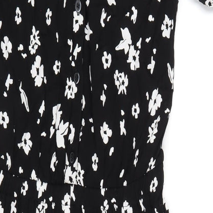 Uniqlo Womens Black Floral Viscose Jumpsuit One-Piece Size XS L24 in Button