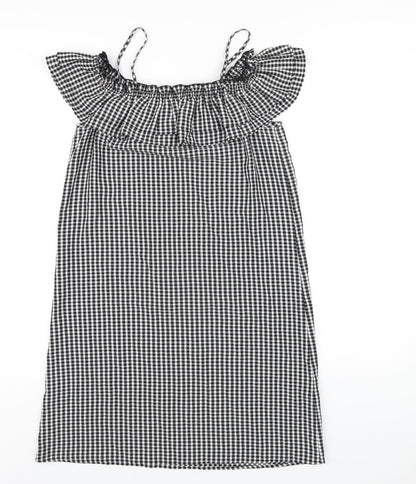 H&M Womens Black Check Viscose A-Line Size 8 Off the Shoulder Pullover
