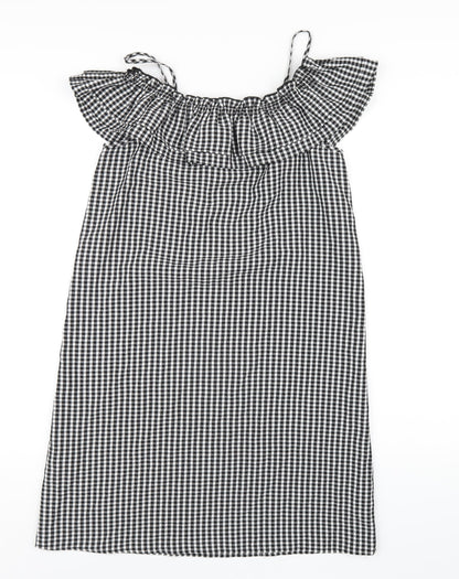 H&M Womens Black Check Viscose A-Line Size 8 Off the Shoulder Pullover