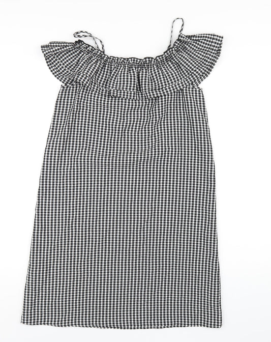 H&M Womens Black Check Viscose A-Line Size 8 Off the Shoulder Pullover