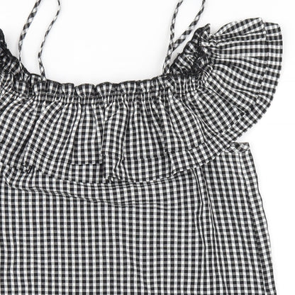 H&M Womens Black Check Viscose A-Line Size 8 Off the Shoulder Pullover