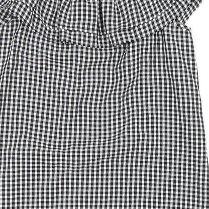 H&M Womens Black Check Viscose A-Line Size 8 Off the Shoulder Pullover
