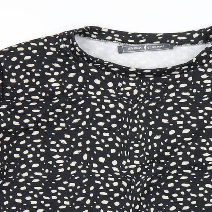 Jessica Graaf Womens Black Geometric Polyester Basic T-Shirt Size M Round Neck