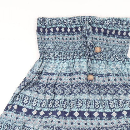Apricot Womens Blue Geometric Viscose A-Line Size 8 Square Neck Pullover