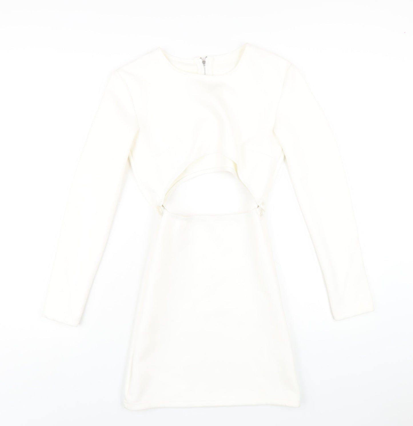 In the Style Womens White Polyester Mini Size 8 Round Neck Zip - Cut Out Suede Effect