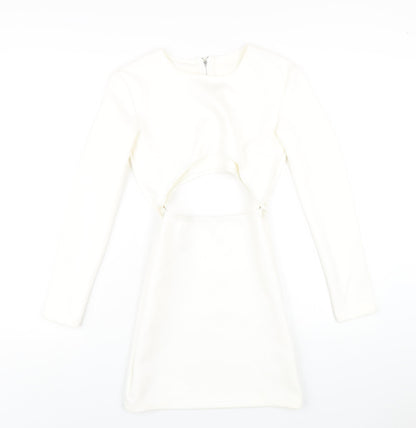 In the Style Womens White Polyester Mini Size 8 Round Neck Zip - Cut Out Suede Effect