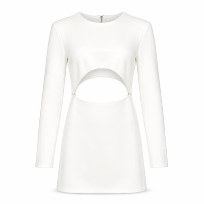In the Style Womens White Polyester Mini Size 8 Round Neck Zip - Cut Out Suede Effect