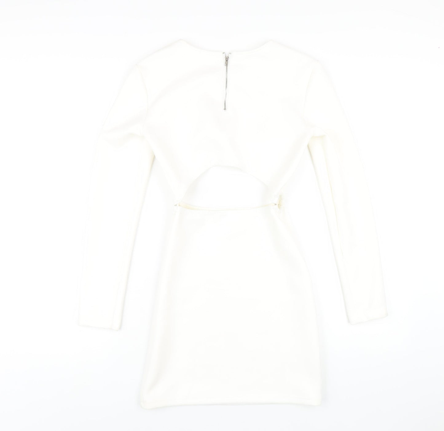 In the Style Womens White Polyester Mini Size 8 Round Neck Zip - Cut Out Suede Effect