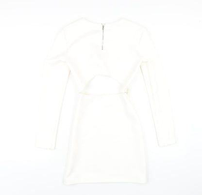 In the Style Womens White Polyester Mini Size 8 Round Neck Zip - Cut Out Suede Effect