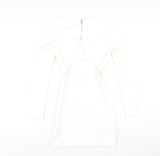 In the Style Womens White Polyester Mini Size 8 Round Neck Zip - Cut Out Suede Effect