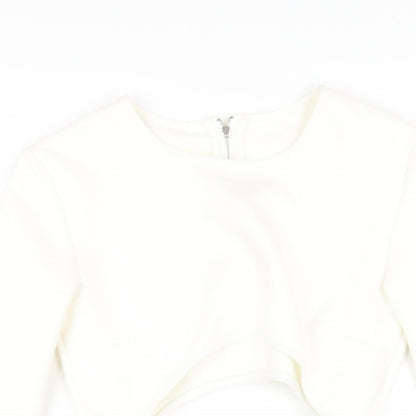 In the Style Womens White Polyester Mini Size 8 Round Neck Zip - Cut Out Suede Effect