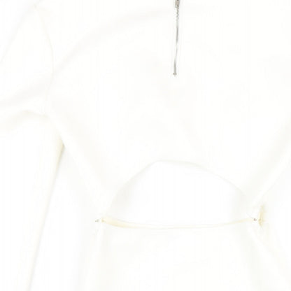 In the Style Womens White Polyester Mini Size 8 Round Neck Zip - Cut Out Suede Effect