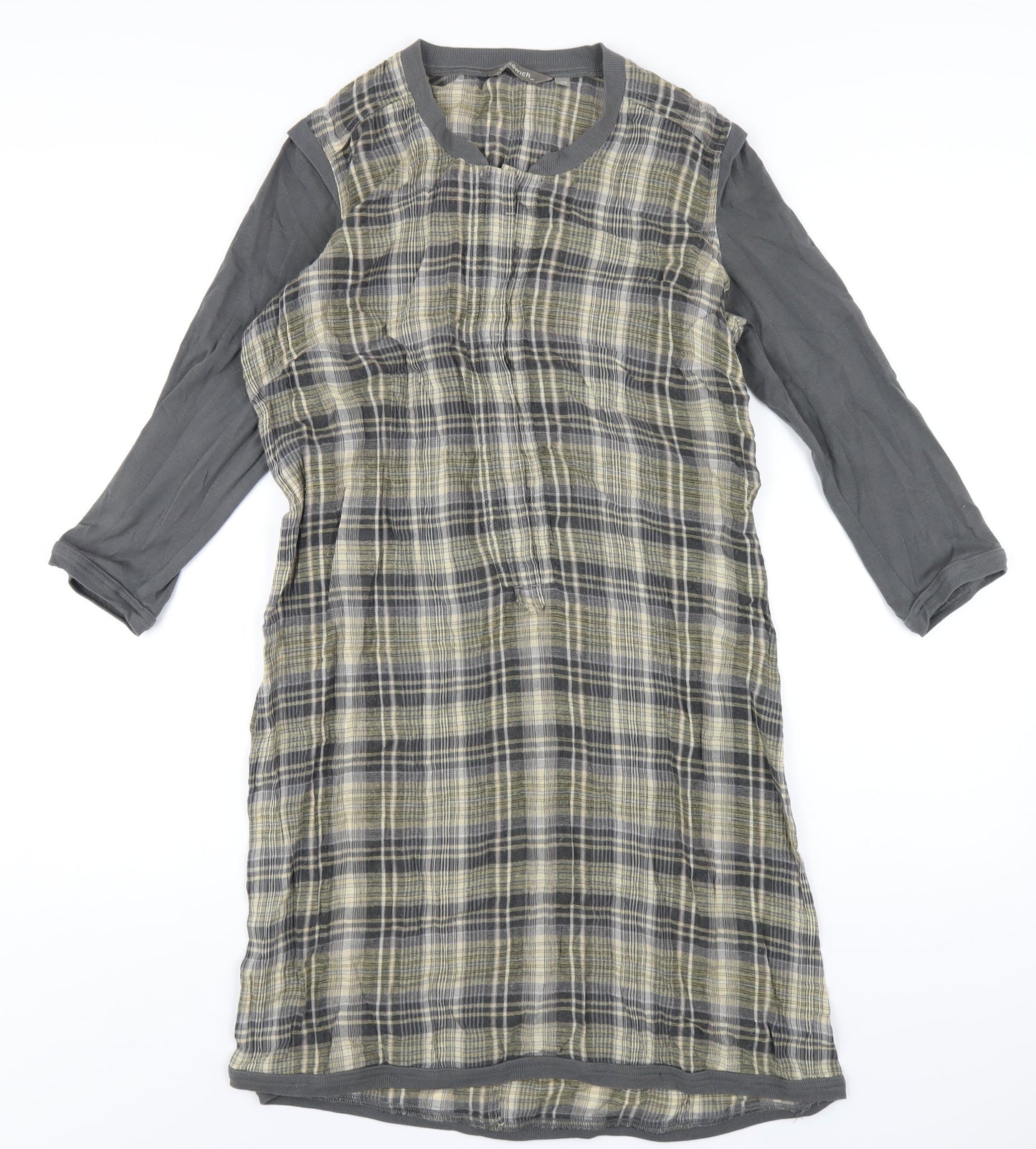 Sandwich Womens Multicoloured Plaid Polyester A-Line Size 10 Round Neck Button