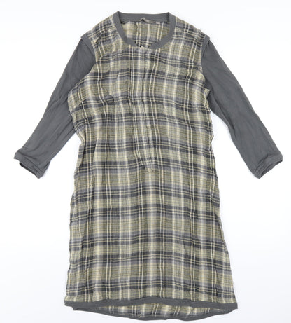 Sandwich Womens Multicoloured Plaid Polyester A-Line Size 10 Round Neck Button