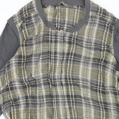 Sandwich Womens Multicoloured Plaid Polyester A-Line Size 10 Round Neck Button