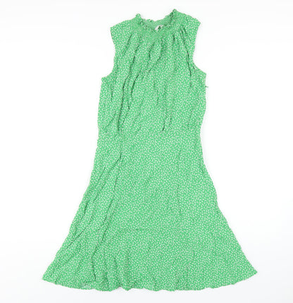 Arket Womens Green Floral Viscose A-Line Size 8 Mock Neck Zip