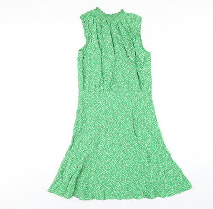 Arket Womens Green Floral Viscose A-Line Size 8 Mock Neck Zip