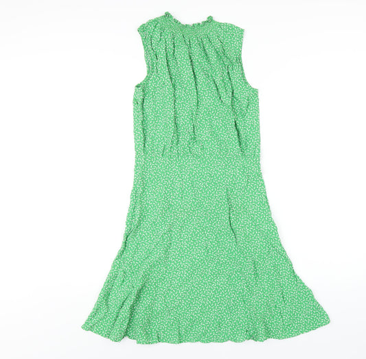 Arket Womens Green Floral Viscose A-Line Size 8 Mock Neck Zip