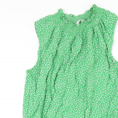 Arket Womens Green Floral Viscose A-Line Size 8 Mock Neck Zip