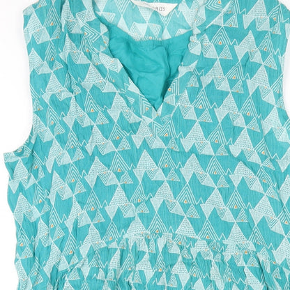 Nomads Womens Blue Geometric Viscose A-Line Size 10 V-Neck Pullover