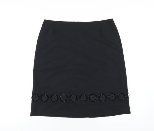 Autograph Womens Black Cotton A-Line Skirt Size 10 Zip