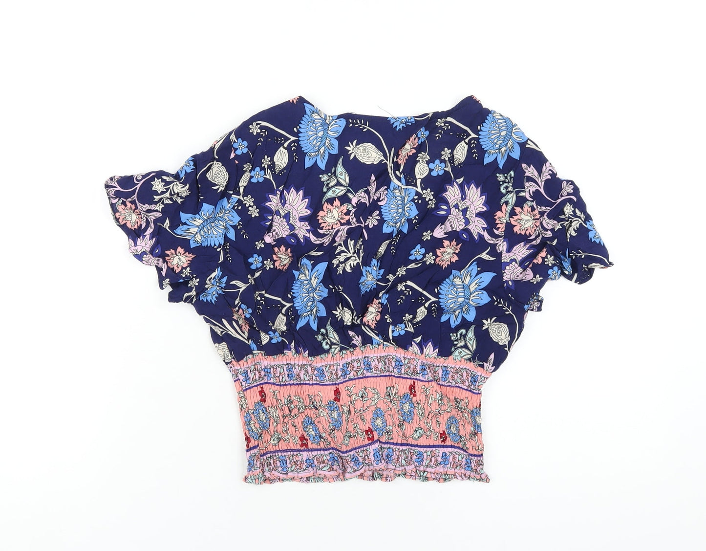 Ally Womens Multicoloured Geometric Viscose Cropped T-Shirt Size 10 V-Neck