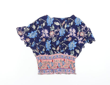 Ally Womens Multicoloured Geometric Viscose Cropped T-Shirt Size 10 V-Neck