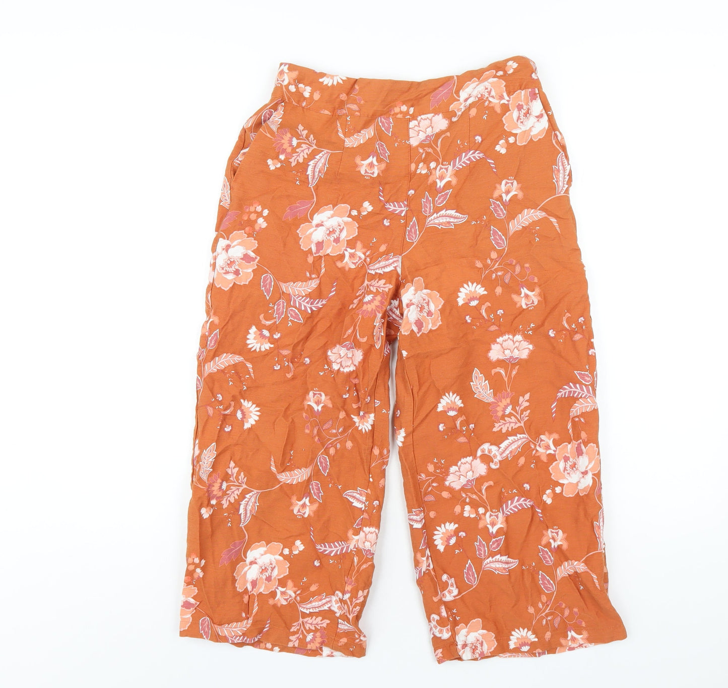 Target Womens Orange Floral Viscose Cropped Trousers Size 8 L20 in Regular