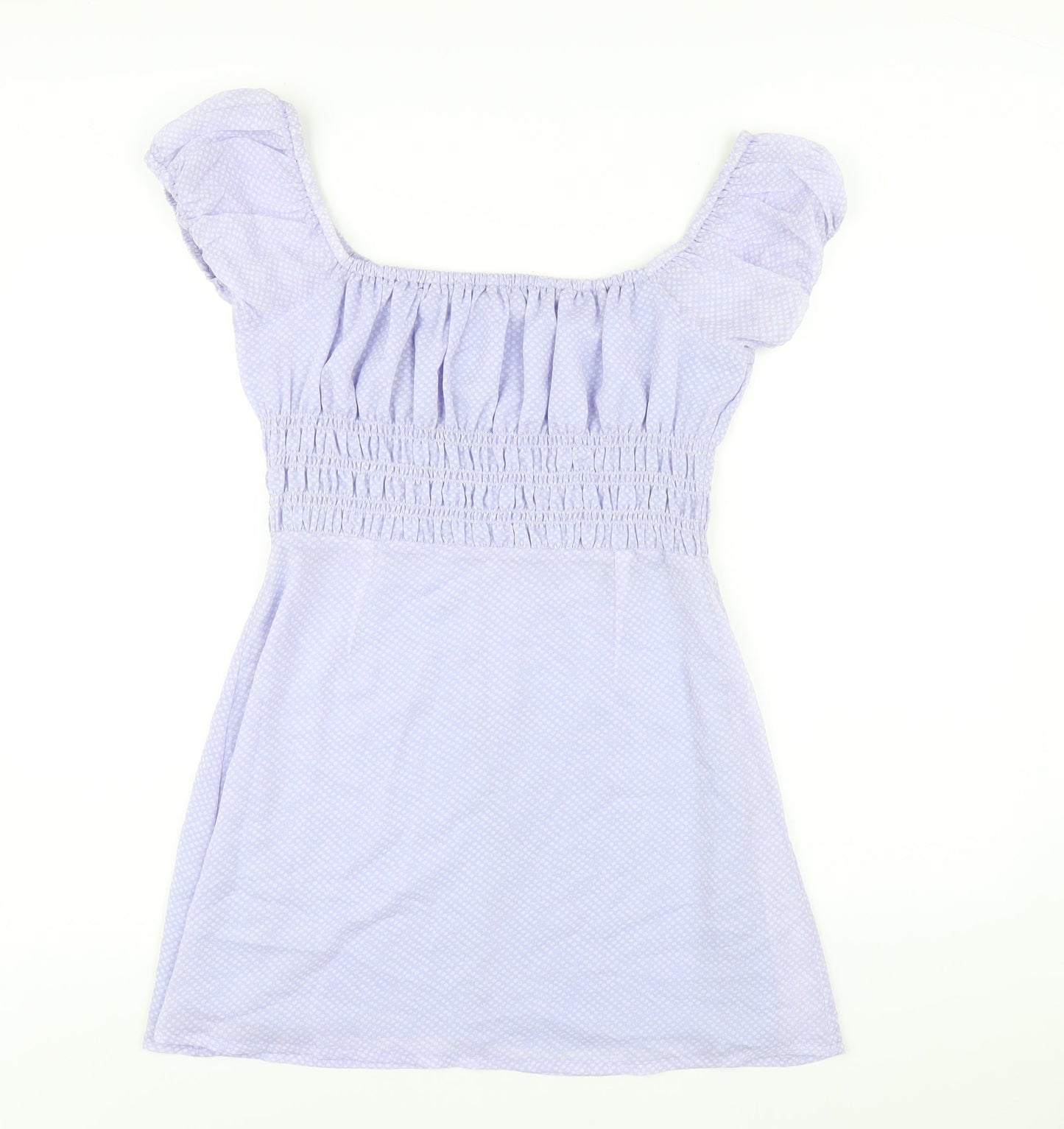 Lulu & Rose Womens Blue Polka Dot Polyester A-Line Size L Off the Shoulder Zip