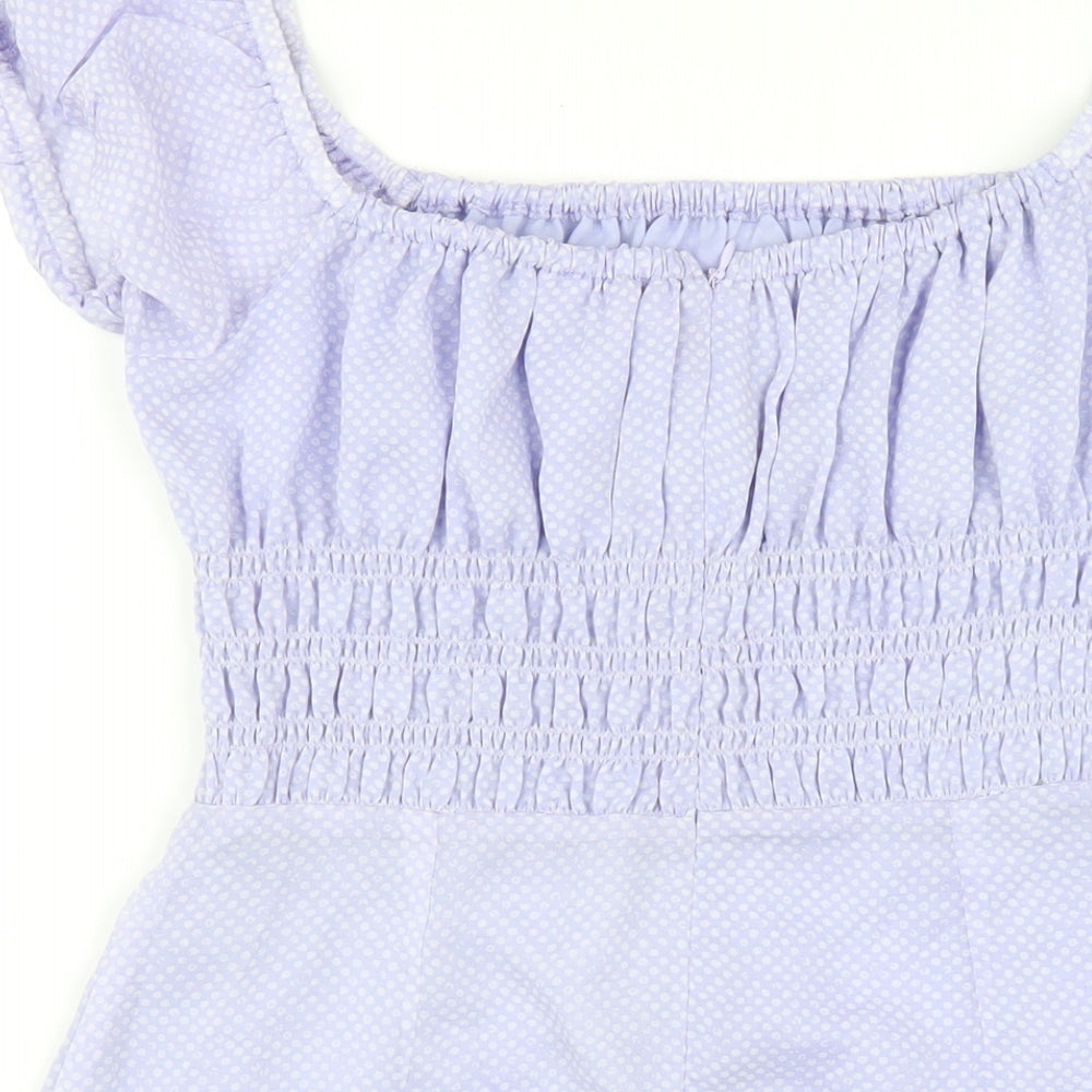 Lulu & Rose Womens Blue Polka Dot Polyester A-Line Size L Off the Shoulder Zip