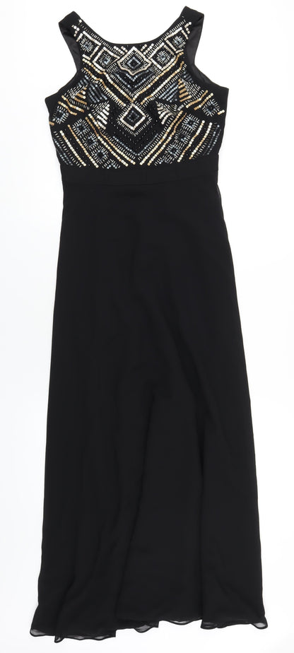 Tahari Womens Black Polyester Maxi Size 6 Round Neck Zip