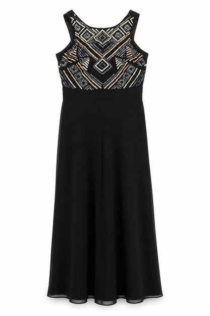 Tahari Womens Black Polyester Maxi Size 6 Round Neck Zip
